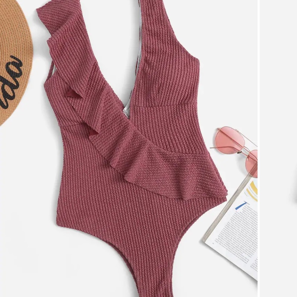 Plunge Ruffle textured swimsuit